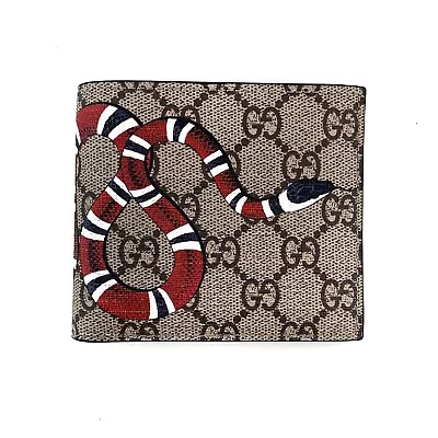 GUCCI Snake Case Wallet Interlocking GG Monogram Canvas & Leather Trim Beige • £281.29