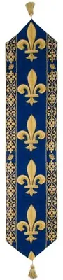 183 X 33cm Fleur De Lys Lined Belgian Tapestry Table Runner With Tassles 9300/33 • $99.44