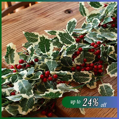 6FT Christmas Garland Holly Leaf Red Berries Winter Fireplace Hanging Decor • £4.82