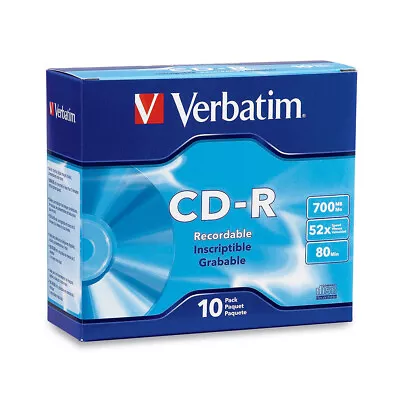 10PK Verbatim CD-R 700MB 52x Speed Blank Discs Media/Data Storage W/ Slim Case • $22