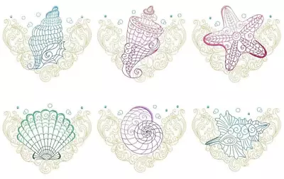 Vintage Seashells Ocean Embroidered  12 Quilt Blocks • $60