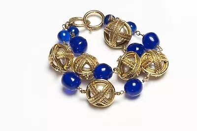 Vintage CHANEL Paris 1980’s Maison Gripoix Blue Glass Pearl Chain Bracelet • $5500