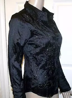 £12.99 • Buy Rrp £35 Beautiful Black & Silver Per Una @ M&s Crinkle Blouse  Top  8 10 14  #
