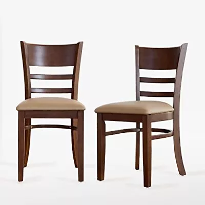 Livinia Cabin Dining Chair Set Of 2 Solid Malaysian Oak PU Leather Walnut  • $228.02