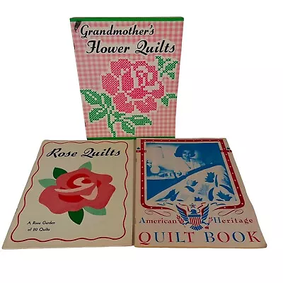 Lot 3 Vintage Flower Quilt Booklets 50+ Patterns - Floral Rose DETAILS BELOW • $17.99