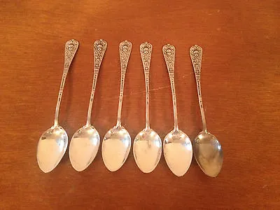 Antique Likely German 800 Silver Set Of 6 Small Spoons W/ Face Decoration 4 1/4  • $155