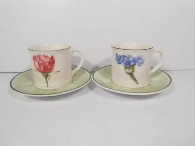 VILLEROY & BOCH FLORA 2 DEMITASSE CUPS & SAUCER CORNFLOWERWILD ROSE Luxembourg • $54.99