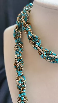 Vintage Turquoise Multi-Strand Bead Braided Necklace • $15