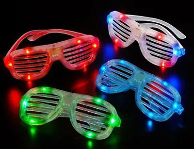 £3.99 • Buy 4 Shutter Style LED Flashing Light Up Glasses Slotted Fancy Dress Sunglasses
