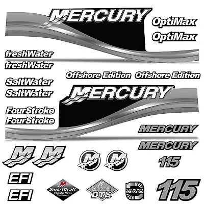 Mercury 115 Four 4 Stroke Decal Kit Outboard Engine Graphic Motor Merc SILVER • $89.95