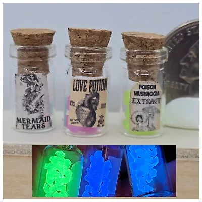 3 Glow In The Dark MINIATURE Dollhouse Potion Bottle Apothecary Witch Halloween • $13.99