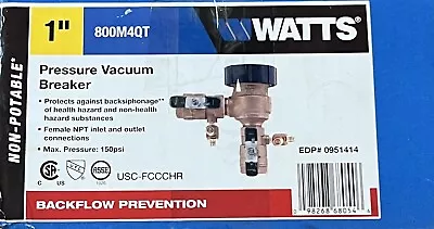 *BRAND NEW* - Watts 1  Pressure Vacuum Breaker (800M4QT)  Back Flow Prevention • $109.95