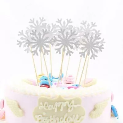£3.99 • Buy 10 Pk Frozen Snowflake Silver Glitter Cake Topper Decoration Celebration Party