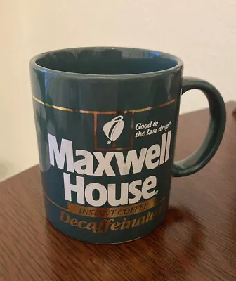 Vintage MAXWELL HOUSE Instant Coffee Mug Decaffeinated DECAF Green Gold • $12.50