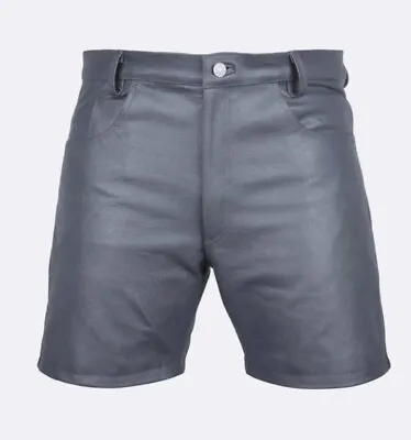 Mens Cow Leather Shorts Gray Casual 5 Pockets Short Zipper Fly Real Leather New • $66.26