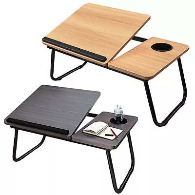 Laptop Bed Table Computer Notebook Desk Stand With Foldable Legs & Cup Slot Tray • £17.99