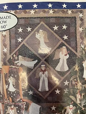 NOS VINTAGE CHRISTMAS ANGEL Handmade Quilt / Throw 50x 60  Stars Blue Plaid 1994 • $38