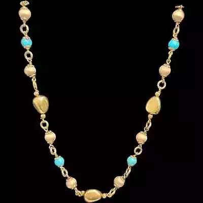 Veronese 925 Sterling Silver 18k Gold Vermeil Turquoise Beaded Necklace 20 Inch • $99