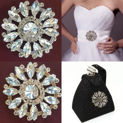 £7.75 • Buy Rhinestone Diamante Round Applique Wedding Bridal Dress Sew On Glue On Motif