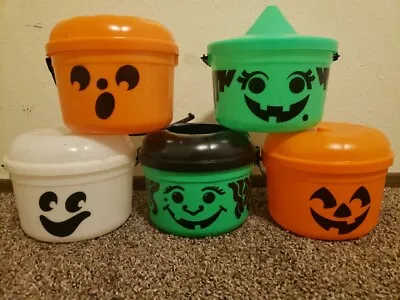 Set Of 5 Vtg 1985-86 McDonalds Halloween Treat Pails Buckets Pumpkin Witch  • $40