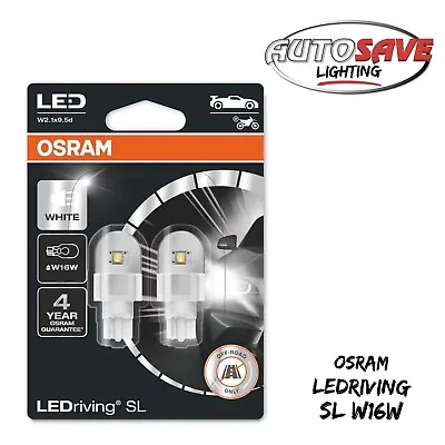Osram SL 12v Car W16W 921 T15 Stop Tail Light Lamp White LED Bulbs Set W2.1x9.5d • £18.49