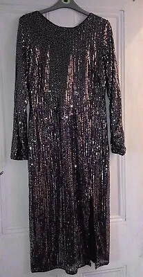 £45 • Buy New Look Little Mistress Black & Silver Sequin Midi Dress Sz 12