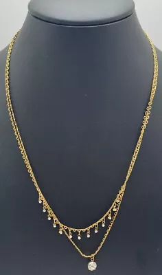 Dainty Avon Gold Tone Two Layer Rhinestone 16  Necklace Fashion Jewelry • $6.99