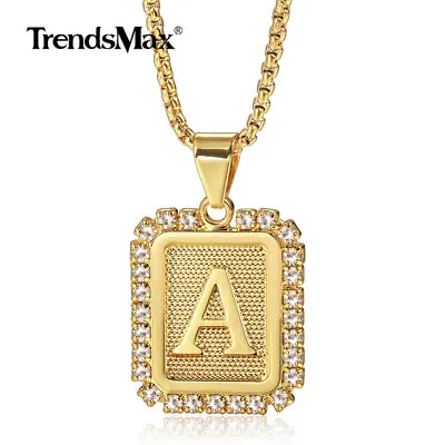 Gold Plated Initial Letter A-Z Pendant Necklace CZ Alphabet Charm Box Chain Gift • $9.99