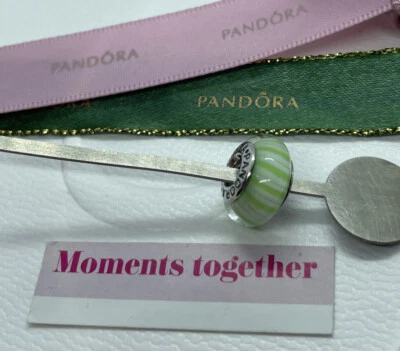 $29 • Buy Pandora Light Green Candy Stripes Murano Glass Charm 790685 - Retired Genuine