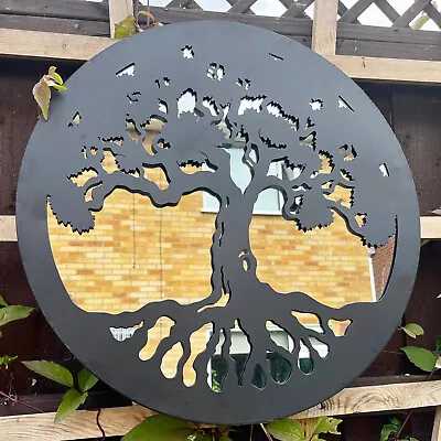 £39 • Buy Tree Of Life Garden Silhouette Mirror Round Black Metal Outdoor Nature Decor Art