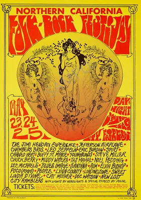 £4.99 • Buy VINTAGE Music POSTER California Folk Rock Festival 1968 Hendrix Led Zep A3 A4