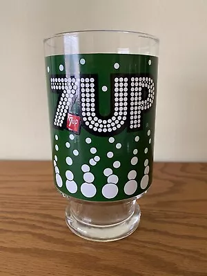 Vintage 7 UP  Pedestal Base Drinking Glass Green W/White Bubbles 32 Ounce • $6