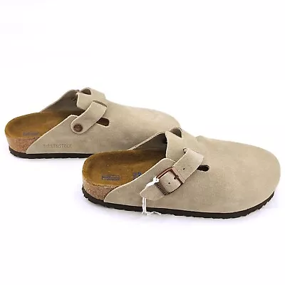 Birkenstock Boston Soft Footbed Suede Leather Slide Clogs Taupe Medium Shoes 38 • $58.64