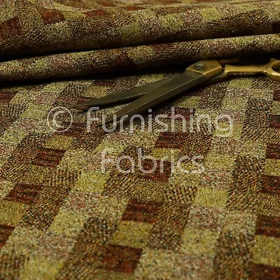Jacquard Tapestry Geometric Square Pattern Red Orange Colour Upholstery Fabrics • £1.99