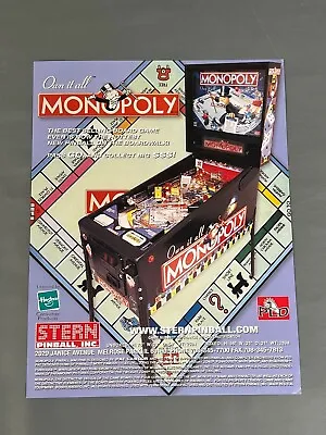 $14.27 • Buy Monopoly Flyer New NOS PROMO Stern Pinball Machine Art Artwork Retro Z
