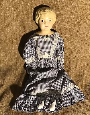 18  Antique German METAL Head Doll Porcelain Hands Cloth Body Lovely Dress • $30