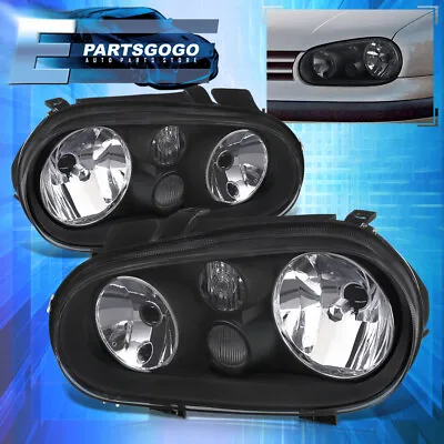 $83.99 • Buy For 99-06 VW Golf GTI MK4 R32 Black Headlights Set + Built-in Projector Fog Lamp