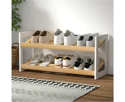 $50.99 • Buy Shoe Rack Wooden 2 Tier Tilted Shelves Storage Kara