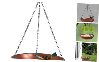 Hanging Birdbath Bird Feeder For Outdoor 11” Cute Small Metal Antique Copper • $32.41