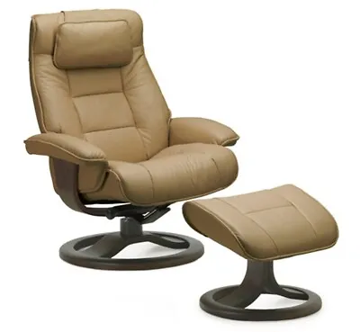 Fjords Mustang Large Recliner Comfort Chair Sandel Leather Espresso Wood Stain • $1895