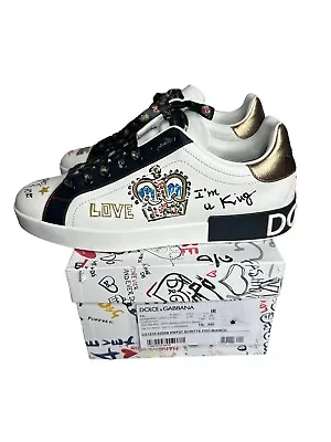 Dolce & Gabbana Portofino Sneakers In Printed Nappa Calfskin With Patch UK 11 • $250