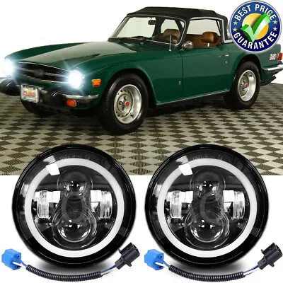 For Triumph TR6 1969-1976 Round Projector 7  LED Headlights Halo Angel Eyes DRL • $74.39