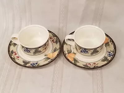 2 Mikasa Garden Harvest Coffee Flat Cup Mugs & Saucers Intaglio • $20.67