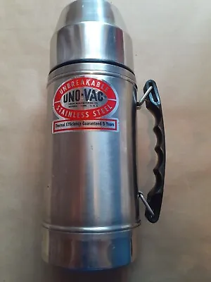 Vintage UNO-VAC Stainless Steel Thermos Unbreakable 21 Oz Industrial Work Camp • $12.99