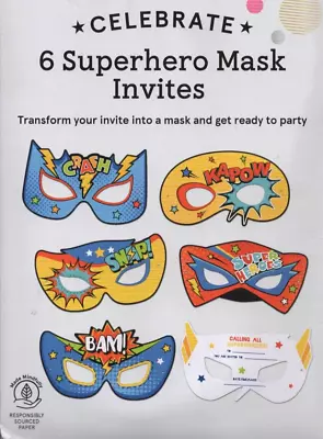 Celebrate - Superhero Mask Invites - Tesco - New And Sealed - Free Uk Postage • £3.99
