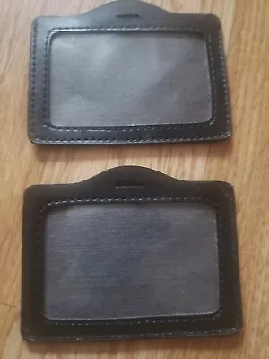 £2.99 • Buy 2X HORIZONTAL Leather ID Window Card Holder Badge Tags Lanyard Slot Work Office