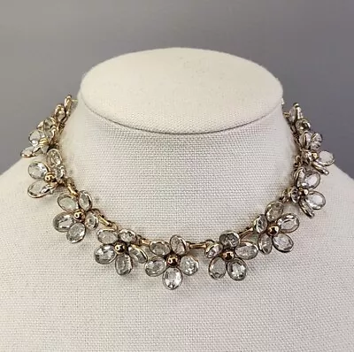 Trifari Necklace Vtg Flower Linked Clear Open Bezel Gold Tone Collar Chain 14  • $199.99