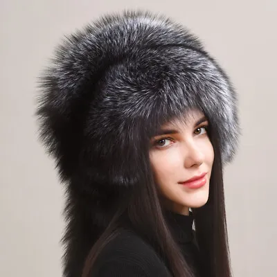 Women Real Full Covered Fox Fur Russian Hat Ushanka Cossack Cap Mongolian Hat • $63