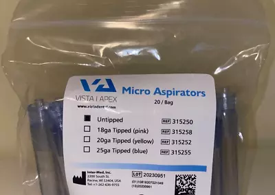 Vista Apex Dental Micro Aspirators 315250 Untipped Luer HVE Adapter 20/Pk • $16.99