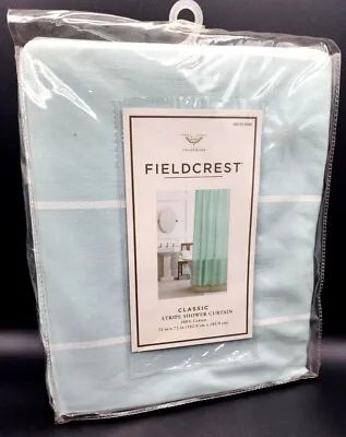 $29.97 • Buy Fieldcrest Shower Curtain Classic Stripe Aqua & White 100% Cotton Fabric New 72 